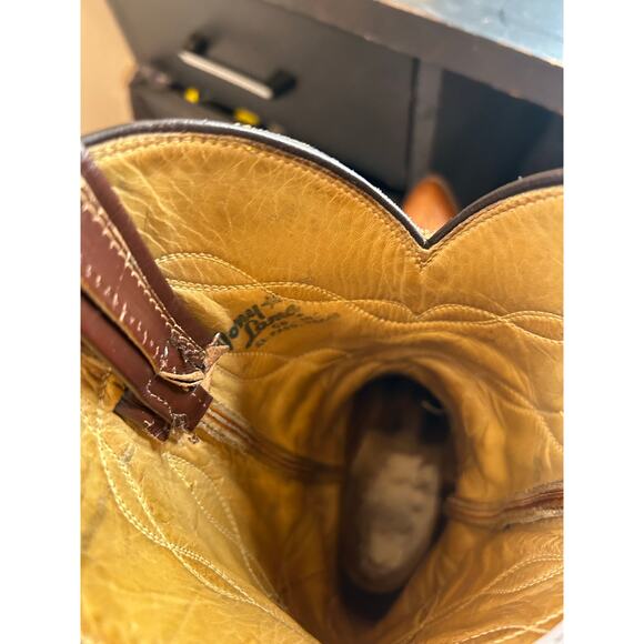 Made in USA Tony Lama Boots #5055 Mens 8 Riding Leather Western Cowboy Boots Tan main image 4